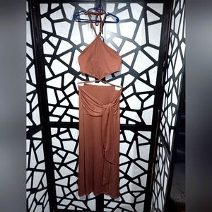 Almost Famous - Halter Top and Maxi Skirt 2-pc Set - Brown - M